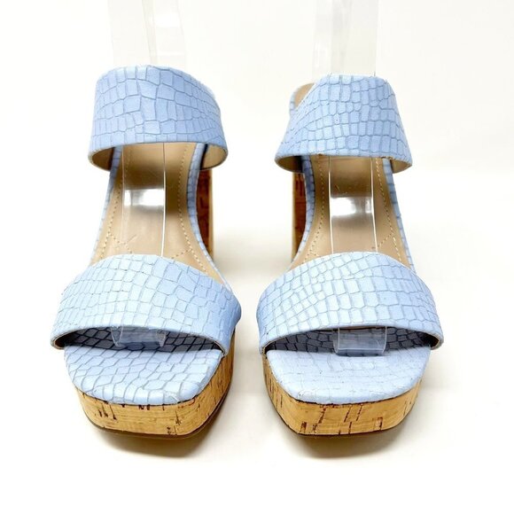 Charles by Charles David Sandals Women's 7.5 Baby Blue Croc-Embossed Platform - Picture 4 of 12